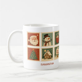Retro Weihnachts-Briefmarke Collage Personalisiert Kaffeetasse