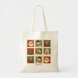 Retro Weihnachts-Briefmarke Collage Personalisiert Tragetasche