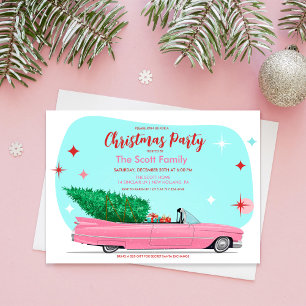 Retro-Weihnachts-Feiertagsauto  Einladung