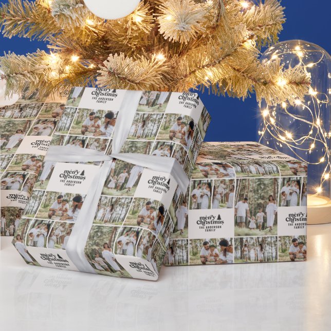 Retro Weihnachts-Foto Collage modern Geschenkpapier (Feiertage)