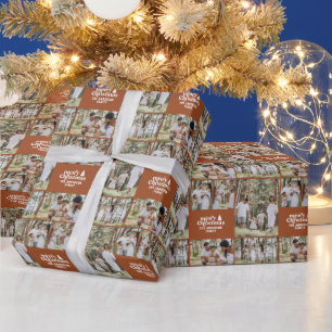 Retro Weihnachts-Foto Collage moderne Terrakotta Geschenkpapier