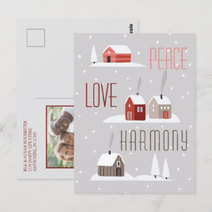 Retro-Weihnachts-Foto mit Frieden Liebe Harmonie Postkarte
