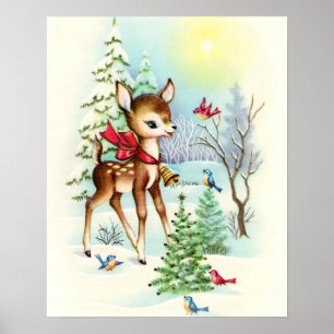 Retro-Weihnachts-Hirsch-Feiertag Poster
