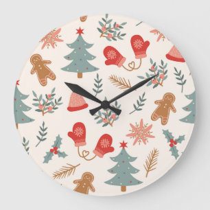 Retro Weihnachts Lebkuchen Muster. Große Wanduhr