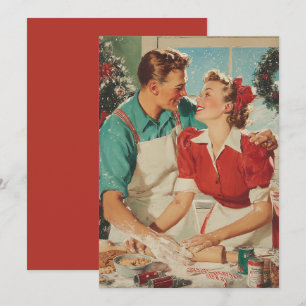 Retro-Weihnachts-Paar beim Backen voller Liebe Karte