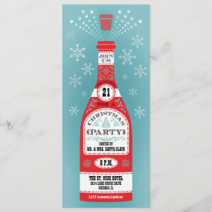 Retro Weihnachts Party Champagner Flasche Einladun Einladung