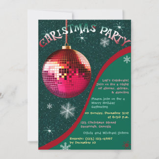 Retro Weihnachts-Party Einladung Grün und Rot