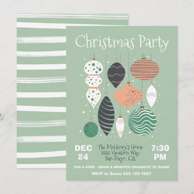 Retro Weihnachts Party Ornament Einladung (Vorne/Hinten)
