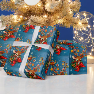 Retro-Weihnachts-Rentier-Feierparty-Geschenkpapier Geschenkpapier