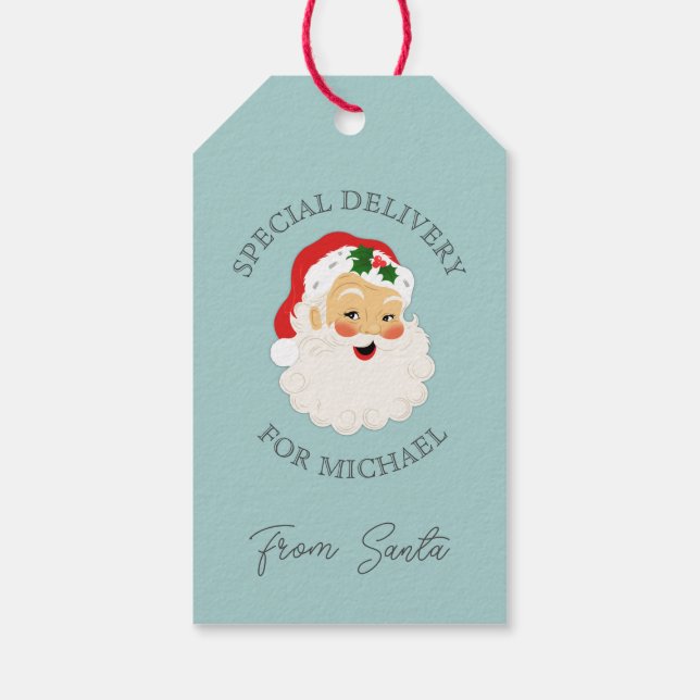 Retro Weihnachts Sonderlieferung vom Weihnachtsman Geschenkanhänger (Rückseite)