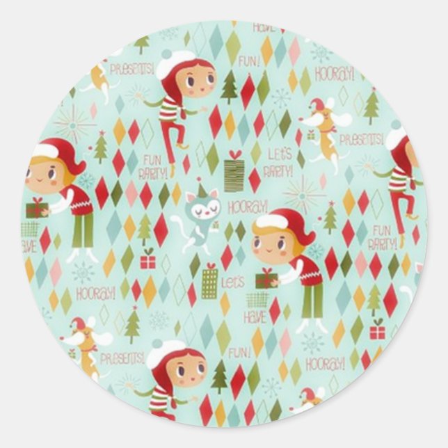 Retro Weihnachts-Spaß Geschenk und Kartenaufkleber Runder Aufkleber (Vorderseite)