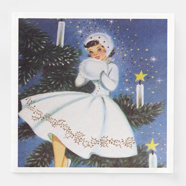 Retro Weihnachts Weihnachtsfest Dame Party Serviet Serviette (Vorderseite)
