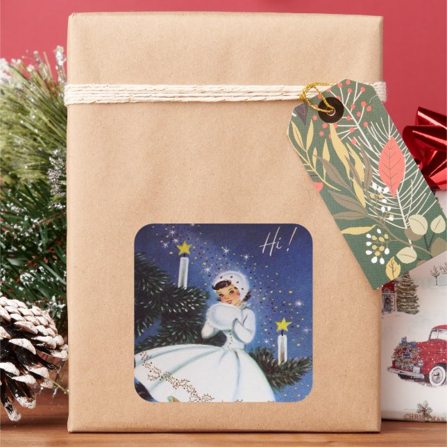 Retro Weihnachts Weihnachtsfest Quadratischer Aufkleber (Feiertag)