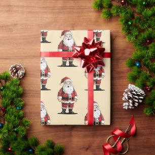 Retro-Weihnachts-Wrap mit Weihnachtsmann-Motiv Geschenkpapier