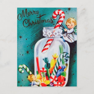 Retro WeihnachtsAngeln und Bonbons Postkarte