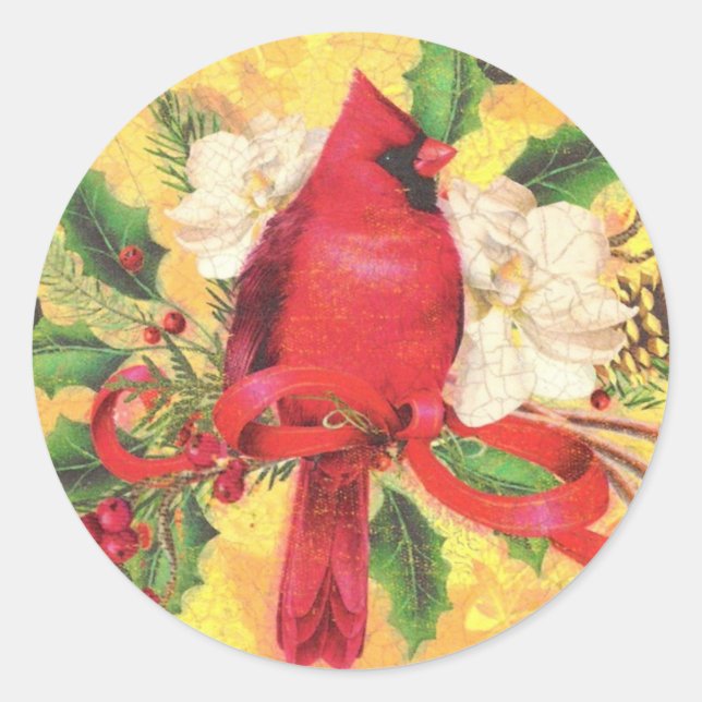 Retro Weihnachtsaufkleber für Kardinal Runder Aufkleber (Vorderseite)