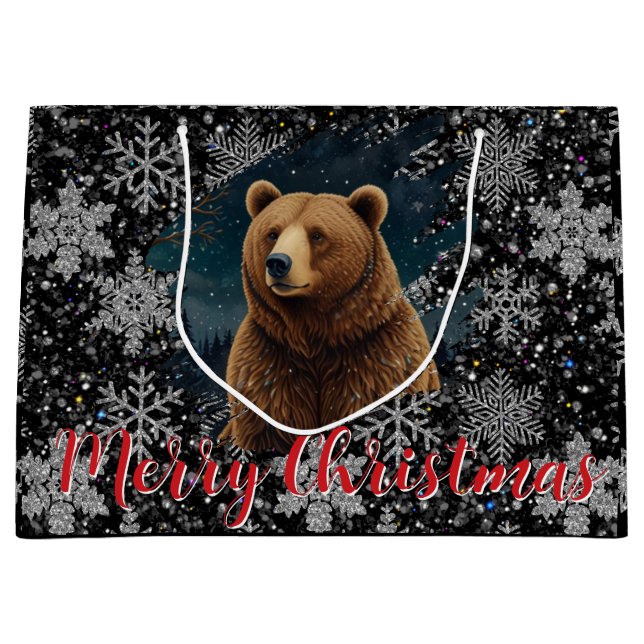 Retro Weihnachtsbär Mitternachtsschneewelt Große Geschenktüte (Vorderseite)