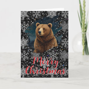 Retro Weihnachtsbär Mitternachtsschneewelt Karte