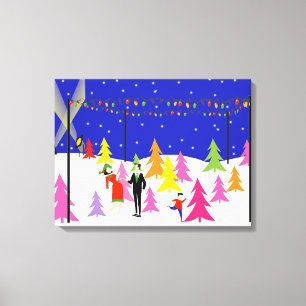Retro Weihnachtsbaum-Bauernhof ausgedehnter Leinwanddruck