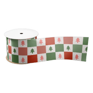 Retro Weihnachtsbaum Checkerboard Holiday Pattern Satinband