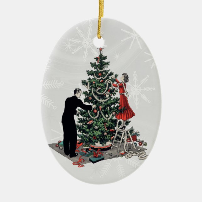 Retro Weihnachtsbaum Keramikornament (Vorne)
