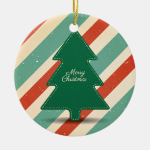 Retro Weihnachtsbaum mit gestreiftem Hintergrund Keramik Ornament