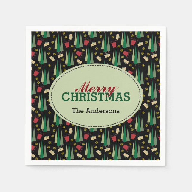 Retro-Weihnachtsbaum-Muster-Script Serviette (Vorderseite)