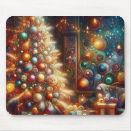 Retro-Weihnachtsbaum + Weihnachtsbaum-Dekorationen Mousepad
