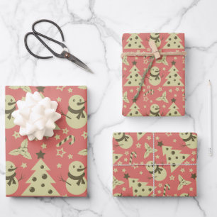 Retro Weihnachtsbäume Heilige Beerenstrasse Geschenkpapier Set