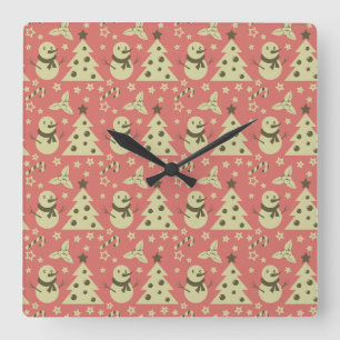 Retro Weihnachtsbäume Heilige Beerenstrasse Quadratische Wanduhr