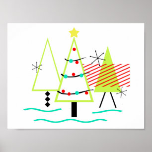 Retro-Weihnachtsbäume im Stil der Mitte des 20. Ja Poster