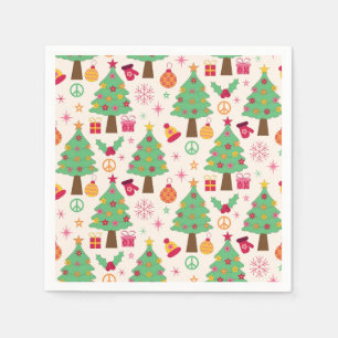 Retro Weihnachtsbäume mit friedlicher Signatur Serviette