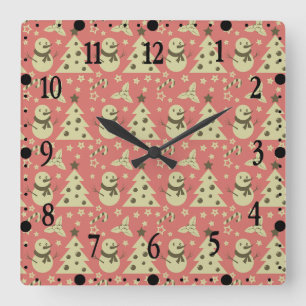 Retro-Weihnachtsbäume Stechpalmen-Beere Stern Zuck Quadratische Wanduhr