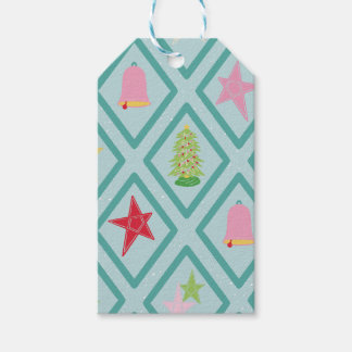 Retro Weihnachtsbäume, Sterne, Bögen & Glocken Geschenkanhänger