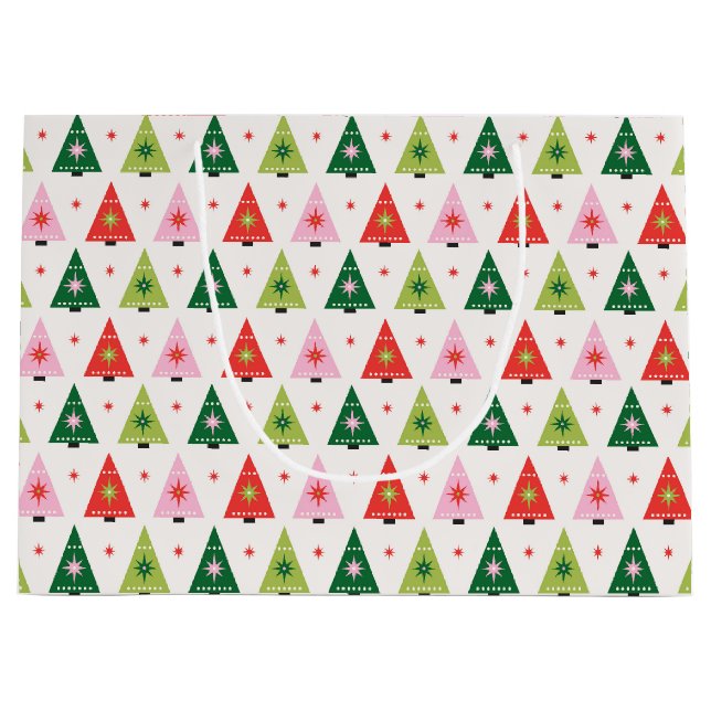 Retro Weihnachtsbäume Wrapping Paper Sheets Große Geschenktüte (Vorderseite)