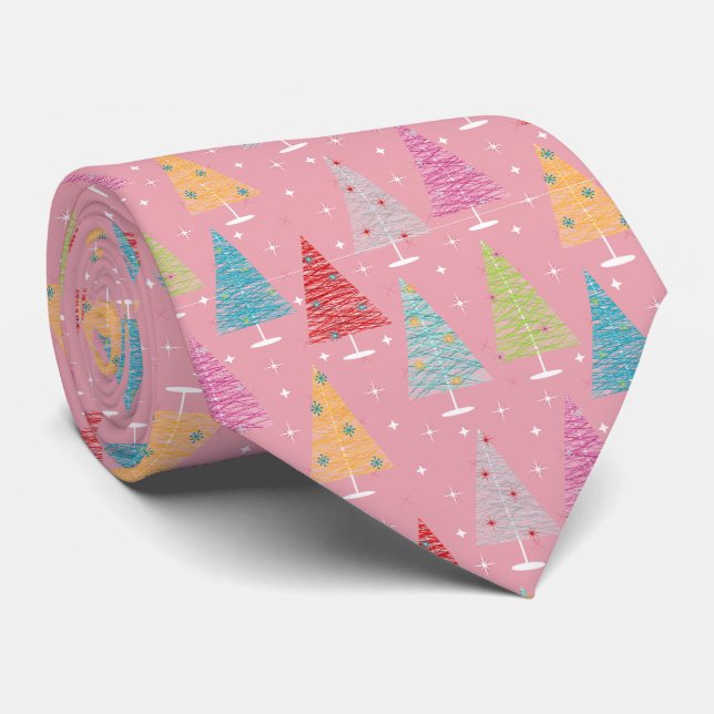 Retro Weihnachtsbaumen Rosa Weihnachten Krawatte (Gerollt)