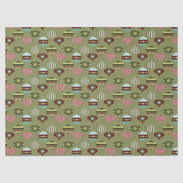 Retro Weihnachtsbaumschmuck auf grünem Dekor Seidenpapier (Vorderseite)
