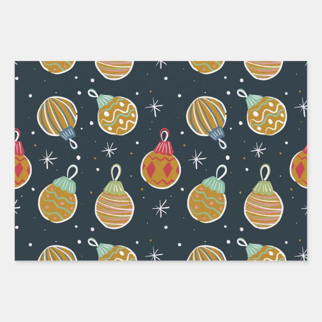 Retro-Weihnachtsbaumschmuck-Wrap-Papier Geschenkpapier Set (Vorderseite)