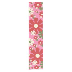 Retro-Weihnachtsblumen 60er 70er Floral auf Rosa Kurzer Tischläufer