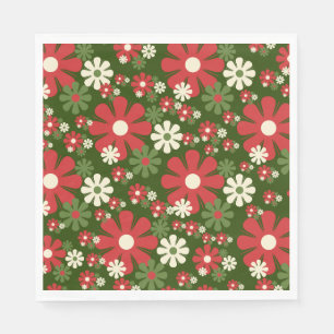 Retro-Weihnachtsblumen 60er 70er Floralmuster Serviette