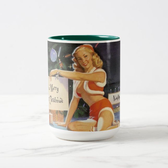 Retro WeihnachtsButton oben Zweifarbige Tasse (Mittel)