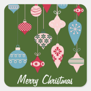 Retro-Weihnachtsdekoration Frohe Weihnachten Dk Gr Quadratischer Aufkleber