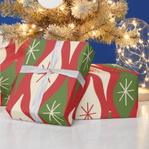 Retro-Weihnachtsdekoration im Stil der Mitte des 2 Geschenkpapier