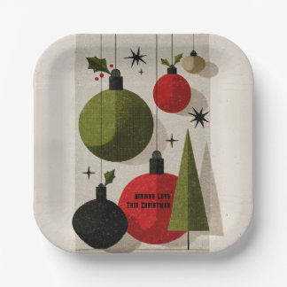 Retro-Weihnachtsdekoration im Stil der Mitte des 2 Pappteller