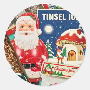 Retro-Weihnachtsdekorationen II Runder Aufkleber