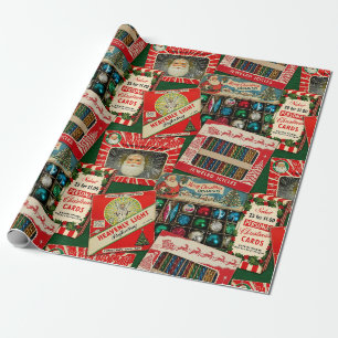 Retro-Weihnachtsdekorationen-Kollage Geschenkpapier