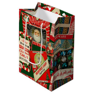 Retro-Weihnachtsdekorationen-Kollage Mittlere Geschenktüte