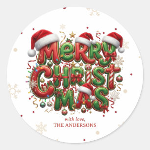 Retro-Weihnachtsfamilienaufkleber in typografische Runder Aufkleber