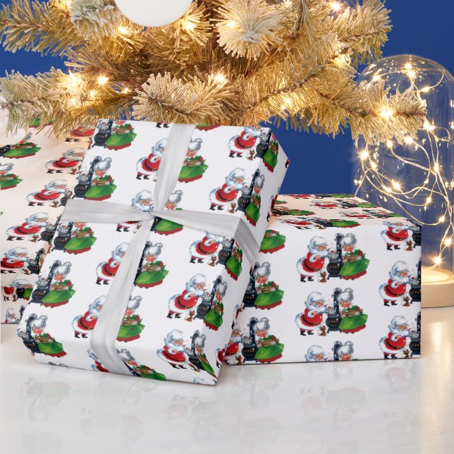 Retro Weihnachtsfeier Weihnachten Frau Claus Geschenkpapier (Feiertage)