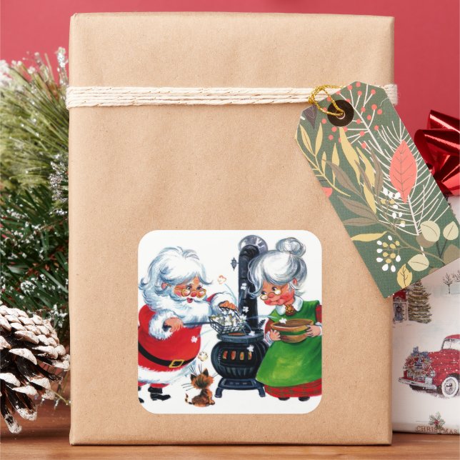 Retro Weihnachtsfeier Weihnachten Frau Claus Quadratischer Aufkleber (Feiertag)